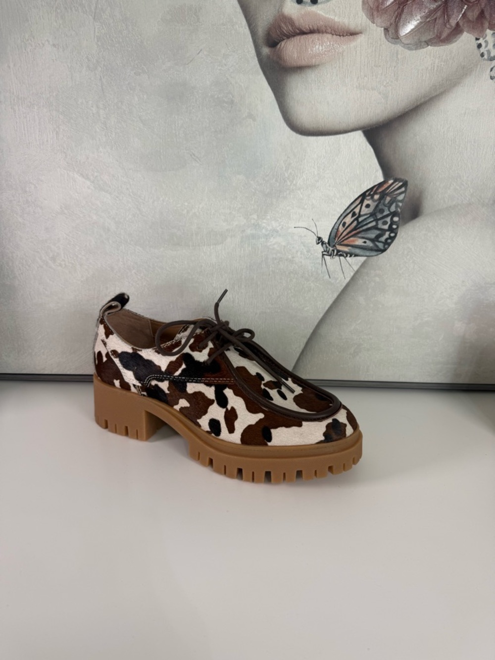 Dolce Vita Brown and White Cow-Print Lace Up Platform Boots - Picture 2 of 5